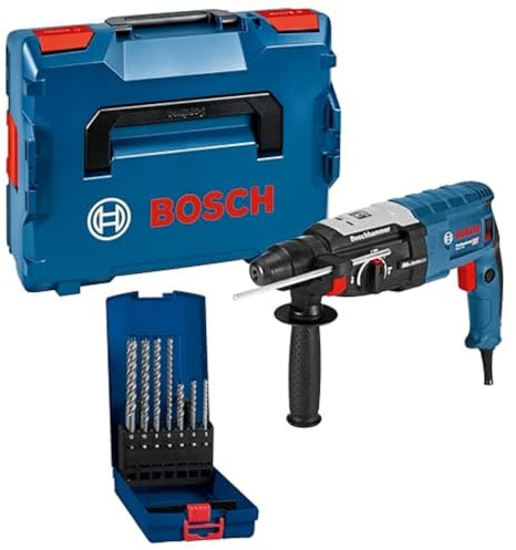Bosch Professional Bohrhammer GBH 2-28 (880 Watt, mit SDS-plus Aufnahme, bis 28 mm Bohr-Ø, Rückschlag-Schutz, in L-BOXX) + 7x Expert SDS plus-7X Hammerbohrer Set (für Stahlbeton, Ø 5-12 mm, Zubehör)