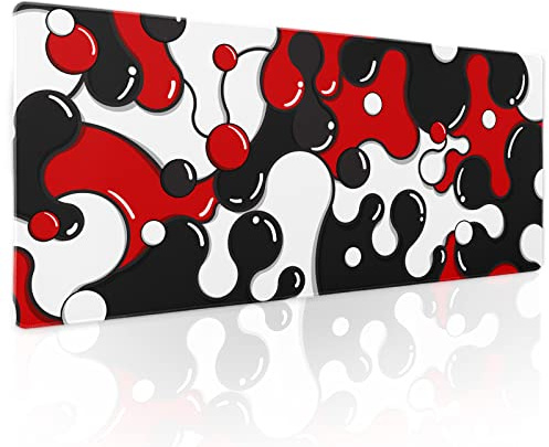 aportt Red Black White Mouse Pad Anime Cool Geometric Japanese Extended Desk Mat 80X30cm Non-Slip Rubber Base Stitched Edge Large XL Mousepad for Desk Gaming Laptop Desktop,31.5×11.8 Inch