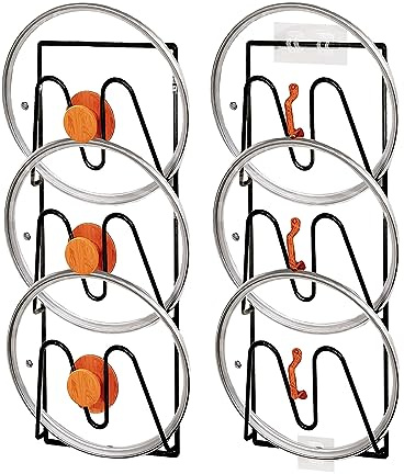 Whtawtaw Topfdeckel-Organizer-Rack, 6-stöckig, V-Wand-Topfdeckelhalter, kein Bohren, selbstklebend, Schranktür/Wandmontage, Topfdeckelregal, Küchenregal für Töpfe und Pfannen (schwarz)