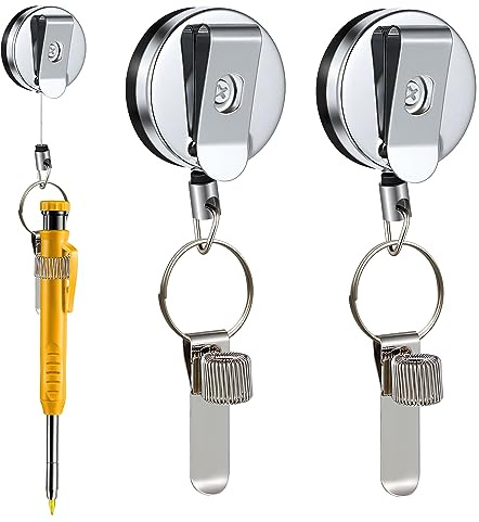 2 Pcs Heavy Duty Retractable Pull Pen Pencil Holder, 27.5 Inch Pen Lanyard Retractable with Belt Clip and Key Ring, Stretch Spring Pencil Holder for Carpenters, Construction Workers, Nurses, Waiters