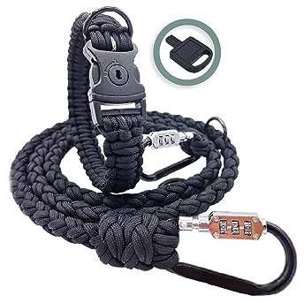 Diebstahlschutz-Hundeleine und Halsband Set, Abschließbar mit Schloss, Mehrfach verstellbar, Geflochten aus Paracord, Schwarz (XS (Leine: 120cm))