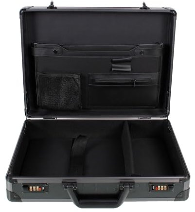 AR BRAND EST. 2021 Maletín de aluminio para negocios, oficina, viajes, trabajo, ordenador portátil, Black, 45.5 x 33 x 12 cm, Duradera