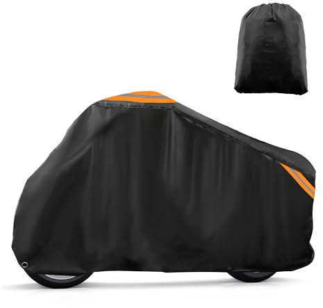 uxcell Funda Impermeable para Motocicleta, Protector de Lluvia y Polvo para Harley Davidson Cruiser Sportster Fatboy Softail Dyna Super Glide se Adapta a 104 Pulgadas, Color Negro