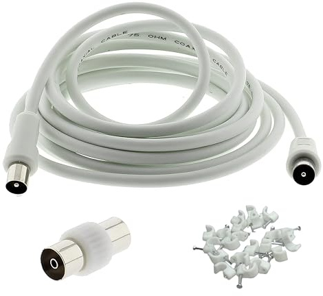 3C2V TV Coaxial Cable 2M - Nickel Plated RF Coax Extension Lead for Freesat, Aerial Socket, Freeview, Sat,DVD,VCR,SKY, Smart U-HD TV, Virgin, BT, Antenna Box, Y Splitter, Signal Booster 2.0 Meter
