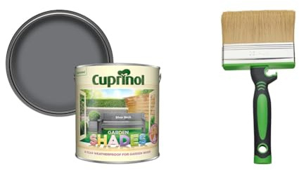 Cuprinol 5244438 Garden Shades Exterior Woodcare, Silver Birch, 2.5L & Fit for The Job 4 inch Large Capacity Shed and Fence Block Brush for Rapid Painting of Sheds & Fence
