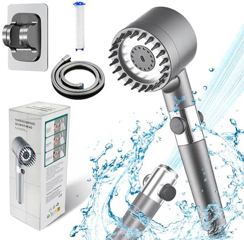 KitoLee Pommeau de Douche Haute Pression, Pommeau de douche avec Filtre Economie Deau avec Tuyau Douche 1.5M et Support de Douche Salle de Bain Réglable à 3+1 Modes