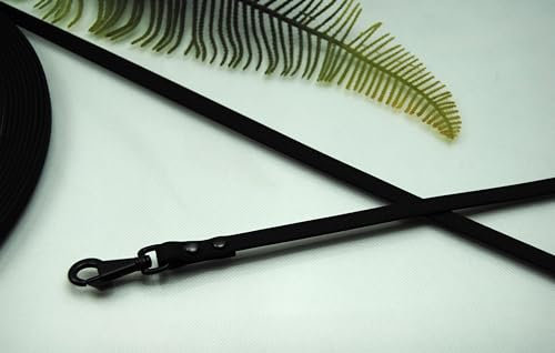 Petite Soft-Vinyl Hundeleine 10mm Schwarz abwischbar Schleppleine Gummi Welpen (Karabiner: Deluxe Schwarz, 3 Meter mit Schlaufe)