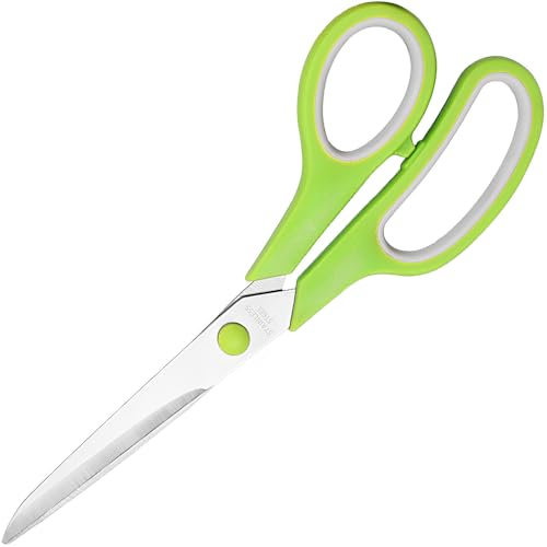 KINDOYO 8 Multipurpose Scissors with Ultra Sharp Blades, Comfort-Grip Handles, Sturdy for School Home Office Art Craft Sewing Tailor Heavy Duty, Green