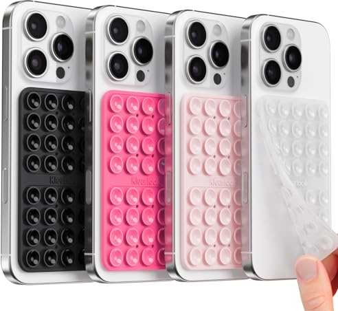 4PCS Klearlook Silicone Suction Cup Mount - Double-Sided Sticky Grip With Higher Suction Power for Cell Phones - Hands-Free Accessories Holder in Clear, Light Pink, Hot Pink & Black | Sticky Phone Grip with Higher Suction Power for iPhone, Hands-Free Phone Accessories Holder for Selfies and Videos