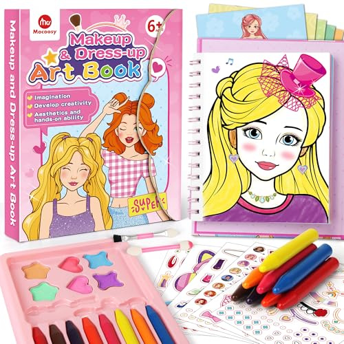 Mocoosy Makeup & Dress Up Art and Craft Kit for Kids 5-8-12, Pretend Makeup Coloring Activity Sticker Book, Girls Birthday Presents, Travel Game Toy Kid Birthday Gifts for 5 6 7 8 9 Year Old Girls Toy