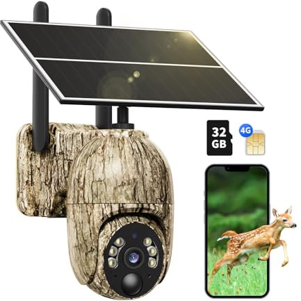 NUASI 4G LTE Wildkamera mit SIM Karte, 2K Kabellos Solar Wildtierkamera mit Handyübertragung App, Überwachungskamera Aussen Akku mit Farbnachtsicht, PIR-Erkennung, 2-Weg-Audio, IP66 Wasserdicht