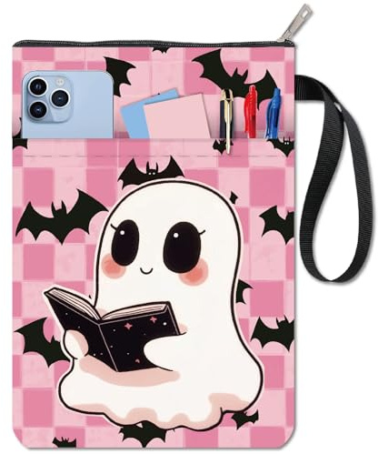 CRASPIRE Spöke bokomslag rosa bokskydd fladdermus bokfodral för pocketböcker tvättbart tyg tyg tyg bokskydd med dragkedja och extra ärmficka för bokälskare klasskamrater halloween gåvor