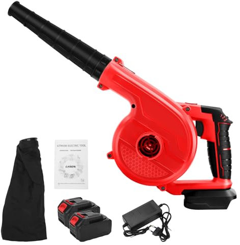 Souffleur Portable sans Fils à Batterie, Souffleur à Feuilles Électrique Compatible avec Makita 18V, Souffleur à Feuilles à Main pour Patio, Gazon, Poussière de Voiture (Deux Piles-Rouge)