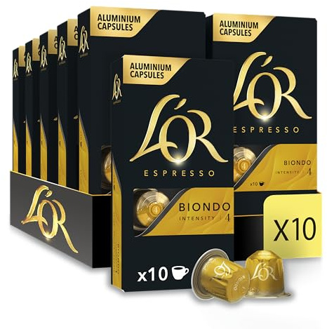 L'Or Espresso Café - 100 Capsules Biondo Intensité 4 | Compatibles Nespresso®*, lot de 10 x 10 capsules aluminium