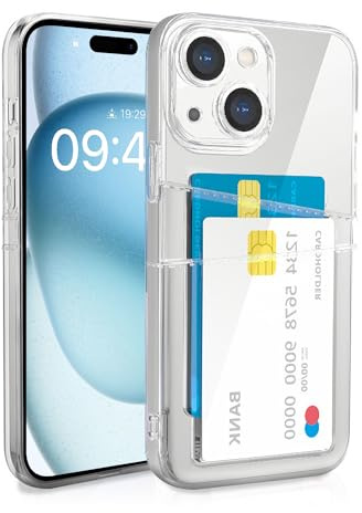 XIMIZU för iPhone 15 fodral med 2 korthållare, [kameraskydd] mjuk TPU anti-gul klar stöttåligt skyddande telefonskydd med 2 kortplatser plånbok telefonfodral för iPhone 15