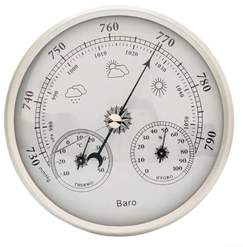 Baromètre analogique 130 mm avec thermomètre et hygromètre – Station météo 3 en 1 pour l'intérieur et l'extérieur – Cadran type design