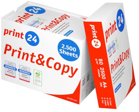 print24 Druckerpapier Kopierpapier 500-150000 Blatt A4 80g Premium Weiß PEFC zertifiziert (2.500 Blatt)
