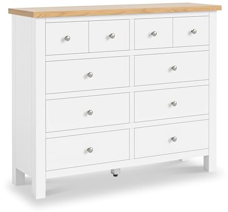 RoselandFurniture Farro White Wide 4 Over 6 Chest of Drawers for Bedroom