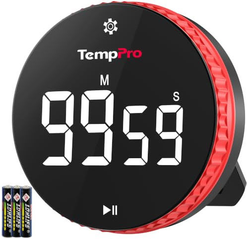 TempPro Küchentimer Digital mit Drehregler, Magnet Kurzzeitmesser | Timer mit Drehknopf, Countdown & Aufwärtszählung bis 99 Min., LED-Display, 3 Lautstärken, Magnet ( Ex-ThermoPro )