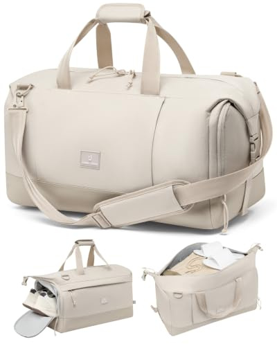 Johnny Urban Weekender Damen & Herren Beige - Milan - Reisetasche für Urlaub, Fitness, Sauna - Reise Tasche mit Schuhfach - 35L - Verstellbarer Gurt - Wasserabweisend