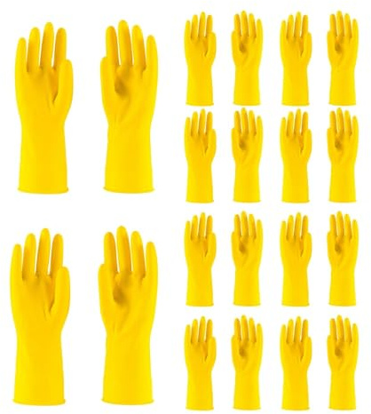 HOMESHOPA Household Rubber Gloves, 10 Pairs X-Large Yellow Non Slip Kitchen Dishwashing Cleaning Gloves with Cotton Lining, Flexible Long Sleeves Reusable Waterproof Gloves