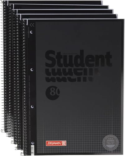 BRUNNEN Collegeblock Premium Student Colour Code | A4, Lineatur 28, 80 Blatt, onyx, 5 Stück
