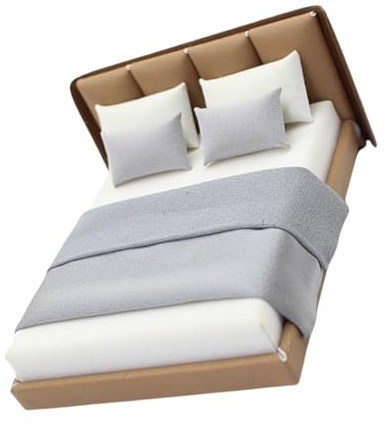 Lit double miniature avec literie, meubles de chambre à coucher, design réaliste pour maisons de poupée 1/20