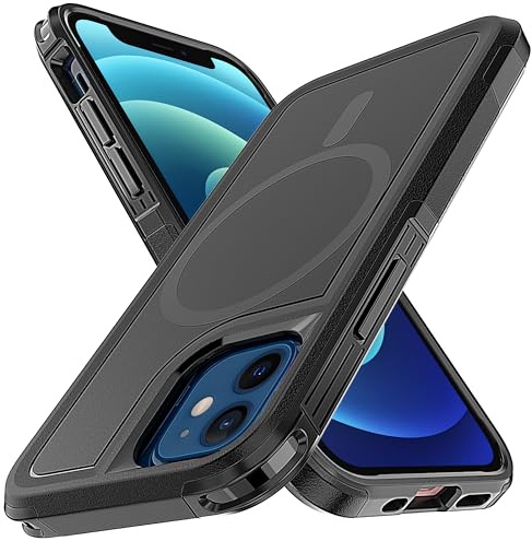 YmhxcY for iPhone 12 Mini Case Compatible with MagSafe, Shockproof Scratch-Resistant Hard PC + TPU Bumper Cover Magnetic Case for iPhone 13 Mini 5.4''-Black