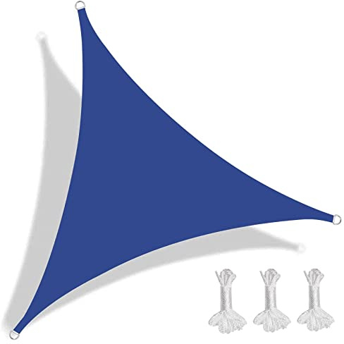 Baldacchino triangolare per esterni, 7 x 7 x 7 m, resistente alla polvere e al vento, blu navy, vela ombreggiante per veranda, patio, cortile, perfetto per spazi esterni.