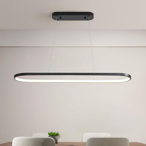 minifair Oval Hängeleuchte LED Dimmbare Hängelampe Ring Pendelleuchte Moderne Esstisch Lampe mit Fernbedienung Höhenverstellbar für Wohnzimmer Esszimmer Küche Arbeitszimmer Schlafzimmer Schwarz 90cm