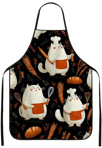 Delantal de cocina para cocinar, bonito delantal culinario con patrón de gato blanco para adultos, utensilios de cocina divertidos para hornear y cocinar, regalo para los amantes de los gatos, 1