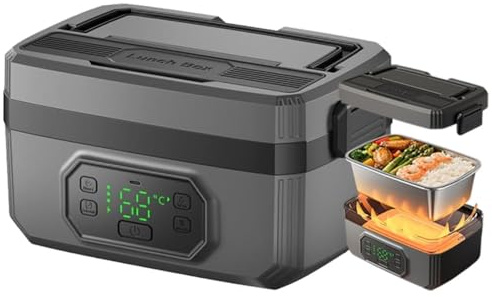 Lunch box elettrico portatile, lunch box autoriscaldante senza fili, alimentato a batteria da 24000 mAh, divisore del vassoio rimovibile, cucchiaio incluso, per ufficio, viaggi, auto, picnic e(1200ML)
