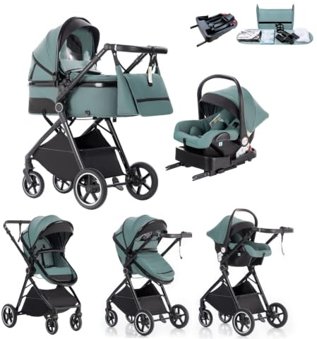 Kakbgee 3 in 1 Kinderwagen, Buggy Kompakte Faltbar,Höhenverstellbarer Griff