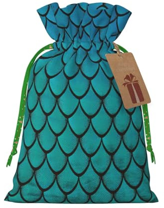 Bolsas de regalo con cordón de Navidad con estampado de escamas de peces azules, saco festivo de Navidad, fiesta de cumpleaños, embalaje de regalo
