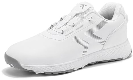 JiuQing Spikeless Golfschuhe Für Damen Herren Leder Weiche Sohle Outdoor-Trainingsschuhe Walking-Sportschuhe,Weiß,44 EU