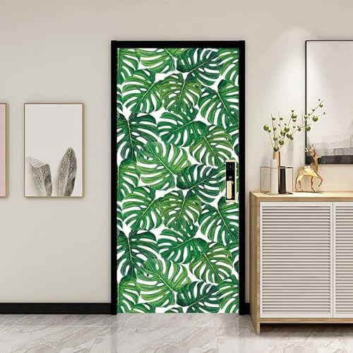TACOKI Adesivi per Porte Monstera Deliziosa Monstera Deliziosa Adesivo Porta Autoadesiva Sticker Murale Carta da Parati Decorazione Parete Soggiorno Camera da Letto Poster Parati 95x215 cm 4885z