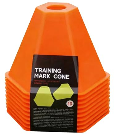 Generisch Trainingskegel – 10 X 13 cm, 10-teilige Tragbare Agility-Ausrüstung | Basketball-Bohrer-Set Für Skaten, Training, Leichtathletik, Coaching, Hinterhof, Feldmarkierung, Orange PE