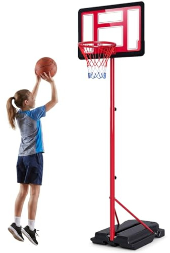 GYMAX Basketballkorb Outdoor, 132-192 cm Höhenverstellbar, Basketballständer mit auffüllbarem Standfuß & bruchsichere Rückwand, freistehendes Basketballanlage für Kinder, Jugendliche