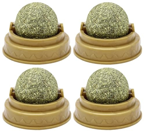 LOORGVEL Balle Rotative pour Chat Herbe à Chat Naturelle Jouet Adhésif en Plastique Vert Protège Les Gencives Lot de 4 Pièces pour Animaux Domestiques