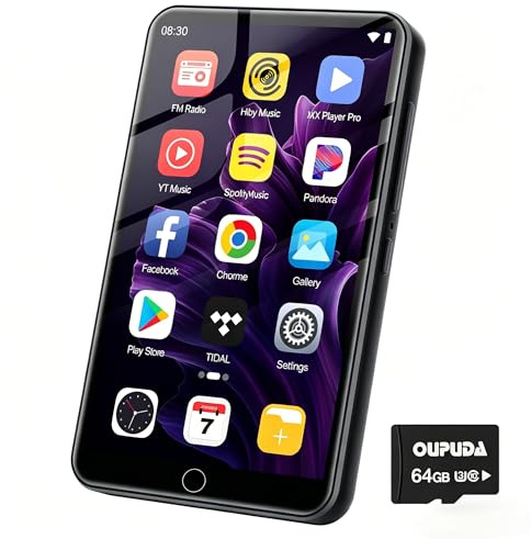 Android MP3 Player mit Bluetooth und WiFi, Diofox 80GB MP4 Player mit Spotify, Amazon Music, Audible, Play Store, FM-Radio, 4,0 Zoll Touchscreen Digitaler Musikplayer mit Lautsprecher - Schwarz