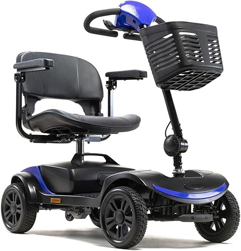 Latitude Healthcare Portable Mobility Scooter, Blue or Red, Lightweight, Battery Powered, 4-Wheel with Swivel Seat and Basket (Blue)