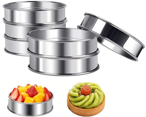 6 Pcs Stainless Steel Baking Rings – 8.5cm Round Crumpet Molds for Muffins, Eggs, English Muffins & Desserts, Dishwasher Safe, Stackable Pastry Rings for Home Kitchen