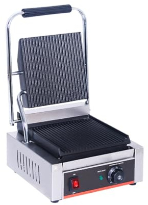 Piastra per Panini Professionale 1800W, Bistecchiera Elettrica con Piastre in Ghisa Rigata, Macchina per Sandwich in Acciaio Inox per Hamburger e Toast, Uso Bar e Casa(Home-Use)