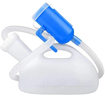 Urinoir pour homme avec couvercle, pot de nuit pour personnes âgées, récipient de 2 ml avec tuyau flexible, étanche, pratique pour les personnes qui dorment au lit (blanc, 27,5 x 18 x 15,5 cm)