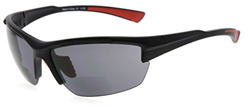 Eyekepper TR90 Sport Halbrandlose Bifokale Sonnenbrille Baseball Laufen Angeln Fahren Golf Softball Wandern Leser (Schwarzer Rahmen Roter Tempel)