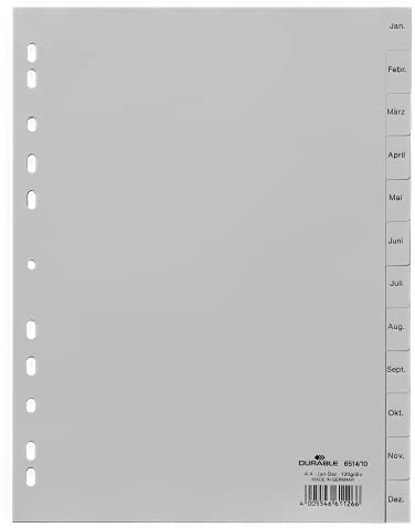 Durable 651410 Monatsregister (A4, geprägte Taben Jan-Dez, PP volldeckend) 2 Stück