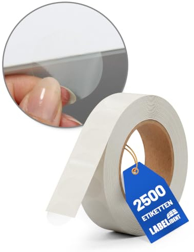 Labelident Verschlussetiketten Ø 20 mm transparent - 2.500 runde Klebepunkte auf Rolle, wasserfeste Siegel aus Folie stark klebend