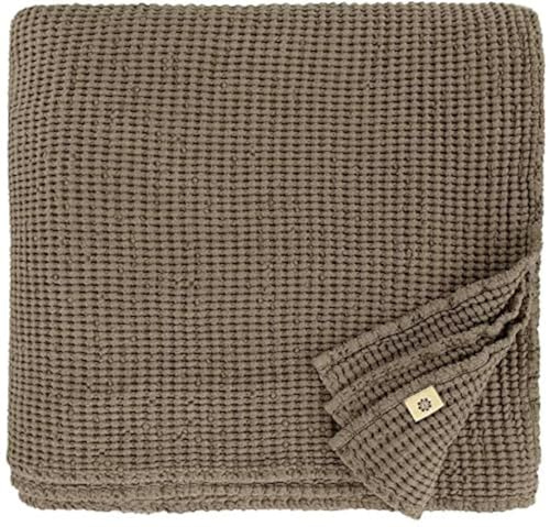 Linen & Cotton Plaid Decke Sommer Tagesdecke Waffelpique Enzo - 48% Leinen, 52% Baumwolle, Taupe (210 x 250 cm) Blanket Überwurf Bett Doppelbett Überwurfdecke Bettüberwurf Bettbezug Bettwäsche