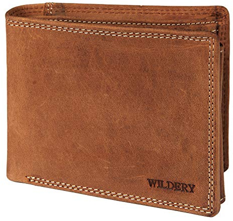 Wildery® Geldbörse Herren Leder I Portmonee Braun I RFID Geldbeutel Herren aus Vintage Leder I Echtleder Portemonnaie #Vintage WI107 (Beige)