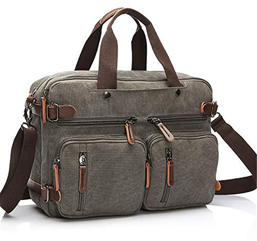 Laptopväska portfölj, Canvas Messenger Ryggsäck Convertible Bag Laptop Crossbody hänger lös knuffar handväskan Multipurpose Business portföljen Travel Ryggsäck messengerväska arbetsskola män crossbody